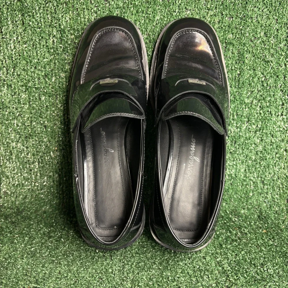 Salvatore Ferragamo Patent Leather Penny Loafers Dress Shoes Black Womens 10‎ C